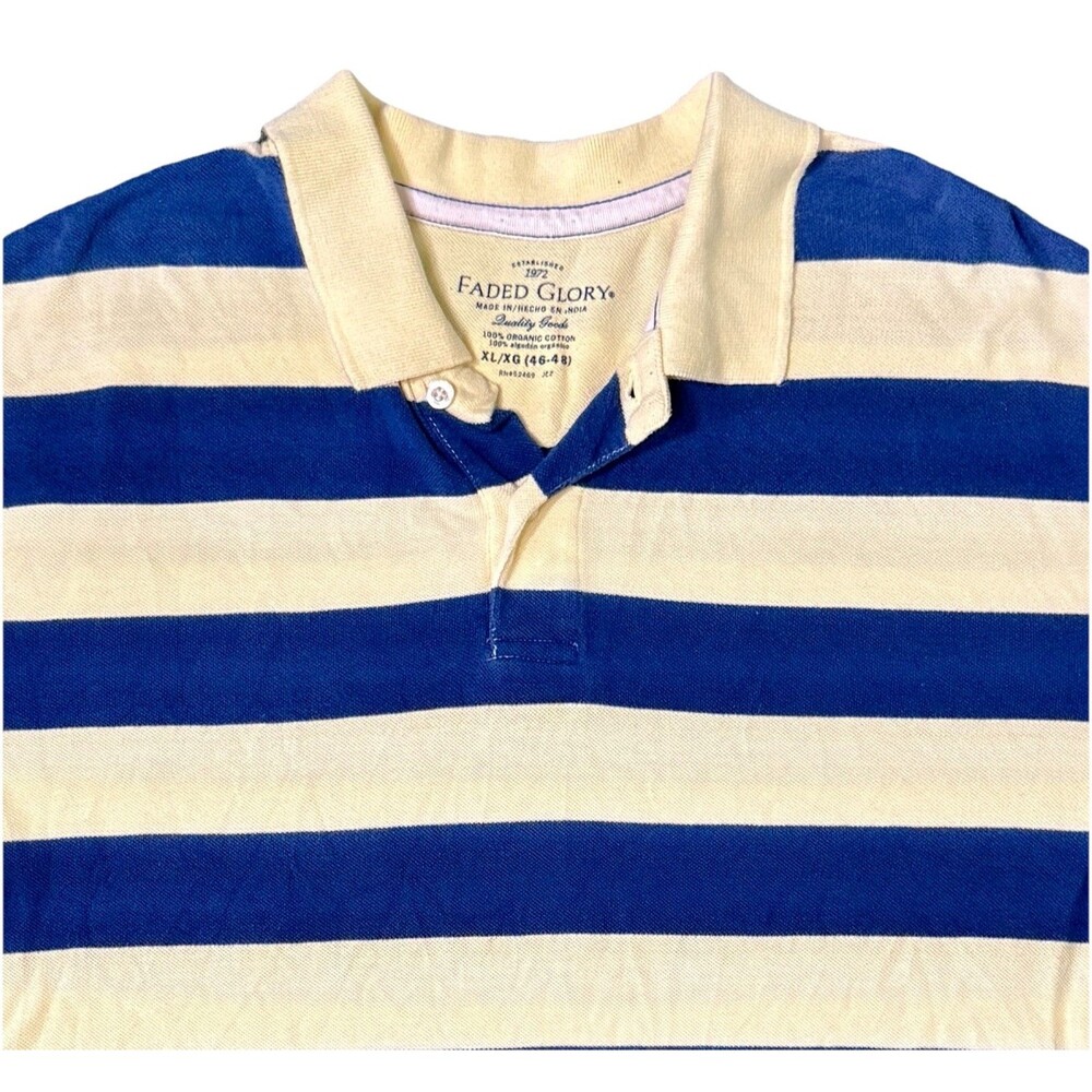 Mens Blue Yellow Cotton Striped Polo Shirt Short Sleeve‎ Classic Casual Golf XL